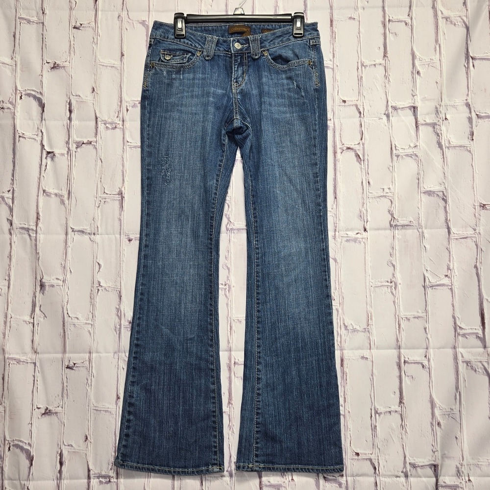 Y2K Aeropostale Skinny Flare Jeans Blue Denim Low Rise Distressed Womens 5/6R